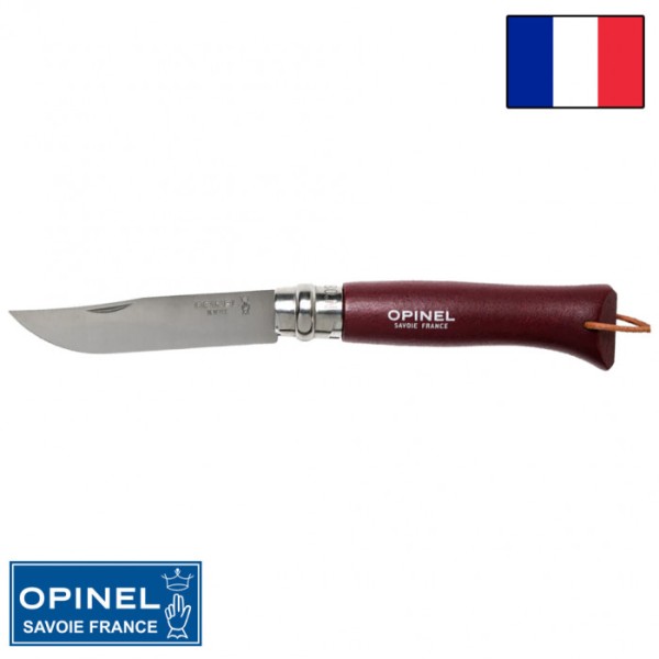 Складной нож Opinel Trekking №08 клинок 8,5см, граб, красно-коричневый, темляк