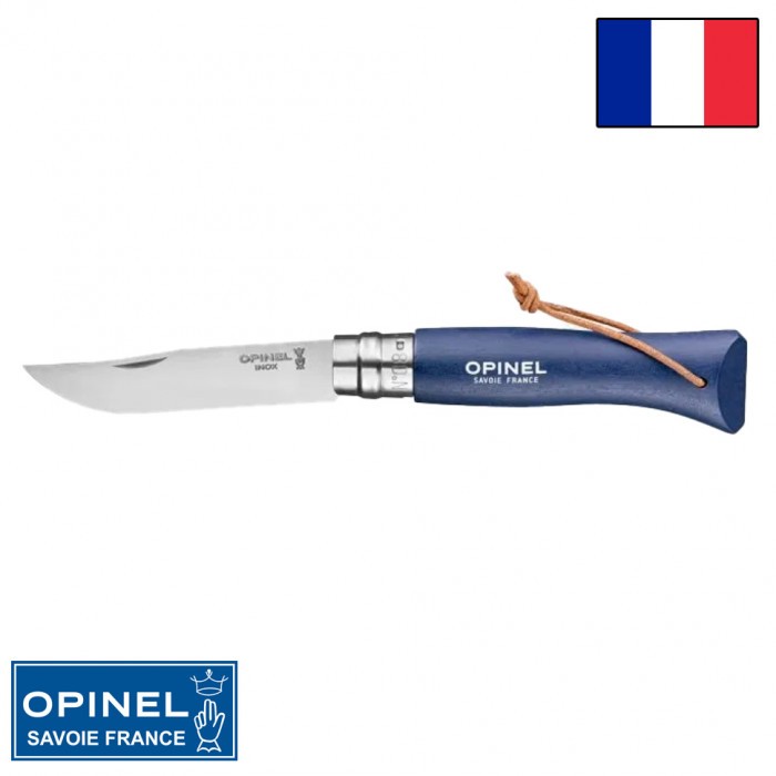 Складной нож Opinel Trekking №08 клинок 8,5см, граб, темно-синий, темляк